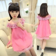 Pink pearl chiffon dress for kids pink fuchsia color