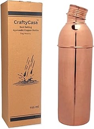 CRAFTYCASA Copper Small Mouth Water Bottle 900ML/30OZ | Plain Copper Bottle with Lid | Ayurvedic Bottle for Health Benefits