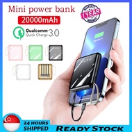 🇸🇬 [READY STOCK]Mini Power Bank 20000mAh Fast Charging with 4in1 Detachable Cables Digital Display Powerbank with LED