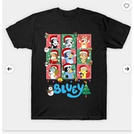 Cartoon Bluey Merry Christmas T-Shirt Men O Neck 100% Cotton T Shirts  Short Sleeve Tees Original Cl
