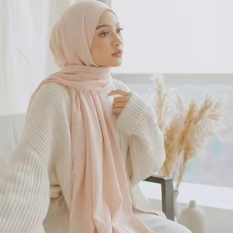 New Edge Bamboo Cotton Ramadan Hijab Scarves Women Solid Color Crinkle Turban Remove Edge Soft Cotto