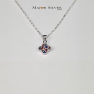 สร้อยคอเงินแท้ 92.5% ยาว 16+2 นิ้ว พร้อมจี้ Clover ติดพลอย Crystal น่ารักมาก : cn-FeClov8-cad28