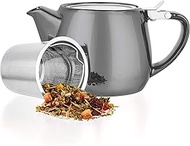 Tealyra - Pluto Porcelain Small Teapot Grey - 18.2-ounce (1-2 cups) - Unique Finish - Stainless Stee