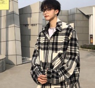 เสื้อเชิ้ตลายสก็อตผ้าขนสัตว์หลวมๆ สำหรับผู้ชาย Dora We11done เสื้อแจ็คเก็ตแบบมีซิปครึ่งตัว ทรงหลวม แ