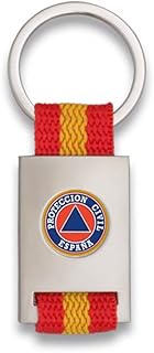 Key Ring with Civil Protection Crest in Teardrop Shape on Matt Chrome-Plated Metal, Nylon Band 8.5 c