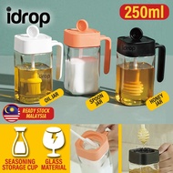 idropmy [ 250ml ] Multifunctional Kitchen Glass Season Jar Container for oil, salt sugar honey
