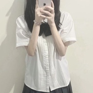 JK uniform shirt top Japanese college style summer pleated basic white shirt