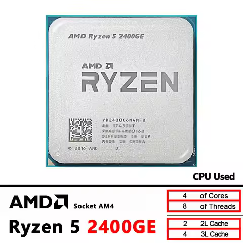 R5 2400GE AMD Ryzen 5 2400GE Used 3.2 GHz Quad-Core Eight-Thread 35W CPU YD2400C6M4MFB Socket AM4