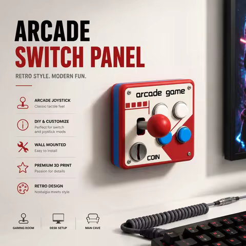 3D Printed Retro Arcade Switch Panel 86 Type Wall Mount Joystick Button DIY Customize Gaming Room De