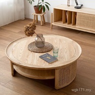 Rattan Tone Coffee Table Solid Wood Round Designer Sofa Living Room Retro Coffee Table B & B Round T