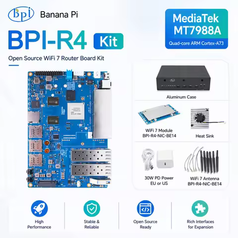 Banana Pi BPI-R4 Suit with Cases MediaTek MT7988A (Filogic 880) quad-core Arm Corex-A73 4GB DDR4 8GB