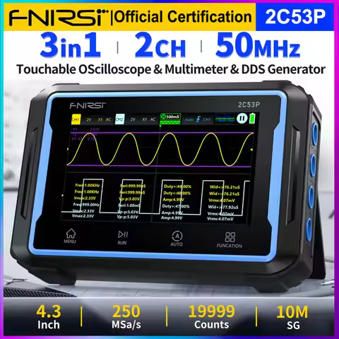 FNIRSI 2C53P 3 in 1 Digital Handled Oscilloscope Multimeter Signal Generator Touch Screen 2 Channel 