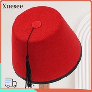 XUESEE Fez Cap, Felt Red Color Tarboosh Fez Hat, Traditional Breathable Round Moroccan Hat Universal