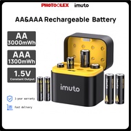 PHOTOOLEX&imuto  4AA&4AAA Rechargeable Li-ion Batteries 1.5V 3000mWh/1300mWh 8 Pcs 1600 Cycles