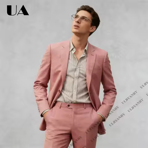 ULBYANRY Men's Linen Suit Blazer & Pants, 80+ Colors Tailored Smart Casual Suit Tuxedo, Date Party P