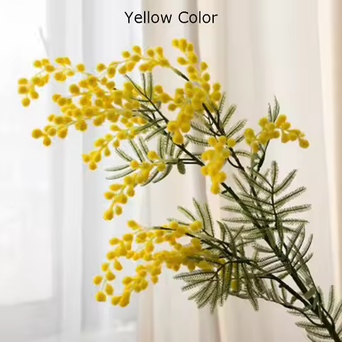 86cm 3 Forks Artificial Acacia Yellow Mimosa Plush Pudica Spray Cherry fake Silk Flower Wedding Part