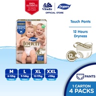 Drypers Touch Pants Baby Pants Diapers M44/ L38/ XL34/ XXL30 (4 Packs) - Super Soft & 12hr Dryness