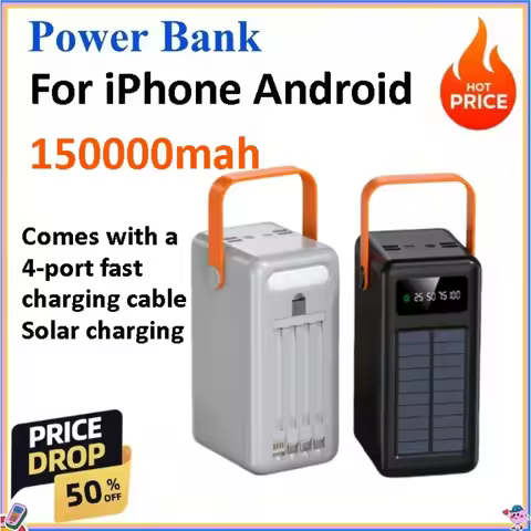 150000mAh Solar Panel Power Bank Fast Charging Power Station with Four Wire External Battery Pack wi