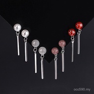 Female Cool Style Earrings Sterling Silver One-word European American Garnet 999 Strawberry Crystal 
