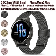 20 22mm Stainless Steel Band For Garmin Venu 2 3 2 Plus/Vivoactive 3 3T 5 Forerunner 645/245/158/559