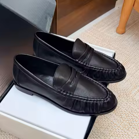 Women Genuine Leather Loafers Ruched Slip On Flat Shoes Soft Penny Loafers Casual Moccasins Walking 