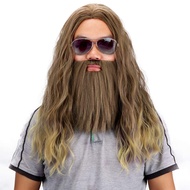 Long Brown Cosplay Thor Wig and Beard-Synthetic Rogue Anime Wigs - Jesus Beards Funny Party Hair Aqu