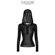 67PERCENT / 67% Black Cotton Long Sleeve Hooded T-Shirt - PAPER HOOD LONGSLEEVES