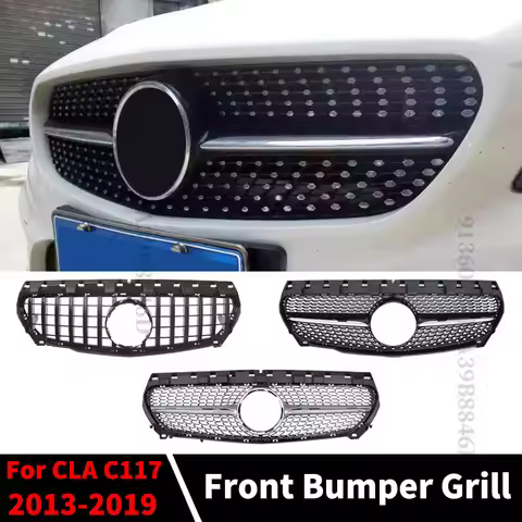 GT Diamond Style Front Hood Grille Racing Bumper Grill Mesh For Mercedes Benz CLA C117 W117 2013-201