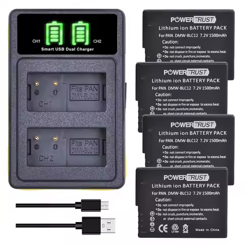 PowerTrust DMW-BLC12 DMW-BLC12E Battery + LED USB Dual Charger for Panasonic Lumix DMC-FZ200,FZ300,F
