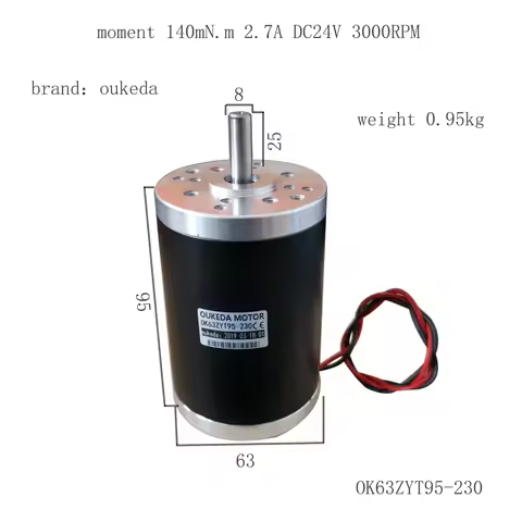 63mm DC Motor 24V 3000 RPM 140mN.m DC Brush Motor 2.7A