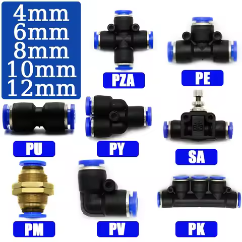 Air Pneumatic Fittings 4mm 6mm 8mm 10mm 12mm Plastic Fitting Hose Quick Couplings Pipe Connector PU 