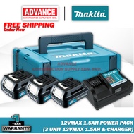 MAKITA 12Vmax 1.5Ah Battery Power Pack ( Included 3 unit 12Vmax 1.5Ah Battery with Charger & Makpac 