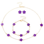Lucky 5 Leaf Clover Jewelry Set Women 3PCS Necklace Earrings Bracelet Gift