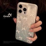 Phong cách Hàn Quốc Xanh dương và trắng nơ iphone 15 15Plus 15Pro 15Promax 14 14Plus 14pro 14Promax