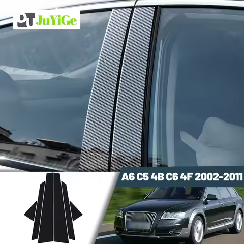 Glossy Black Carbon Fiber Window Door Deal B C Pillar Post Cover Sticker For Audi A6 C5 4B C6 4F 200