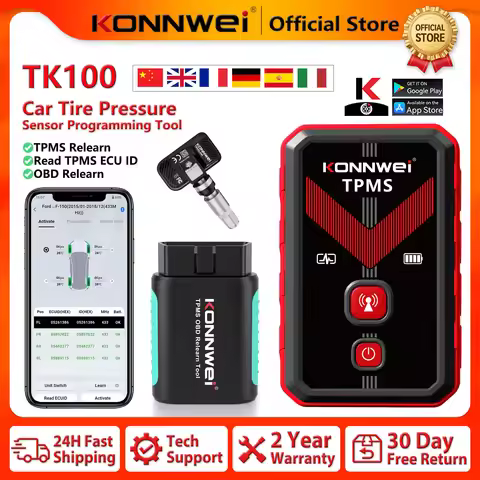 2026 KONNWEI TK100 TPMS Programming Tool Car Tire Pressure Sensors Activate OBD Relearn Tool 433MHz 