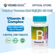 【NEW PACKAGING】9YOUNG-BASIC Vitamin B Complex, 1 Botol 100 tablet, Supplement B1, B2, B6, B12, Niaci