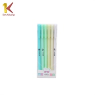 Satu Keluarga Pulpen Gel Mekanik 6IN1 Motif Polos Warna Pastel Gaya Korea A48 Pena Cair 0.5mm