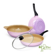 【韓國MASTER CUISINE】漸層粉紫鑽石陶瓷3鍋4件組-美