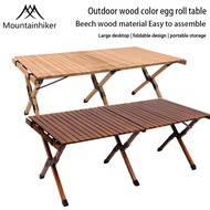 MOUNTAINHIKER Solid Beech Wood Egg Roll Camping Table With Canvas Storage Bag Portable Foldable Outd