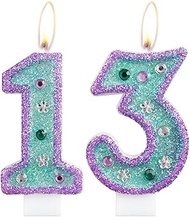iNINGER Girls Glitter 13 Birthday Number Candle,Purple Diamond Sequins Blue Purple Number Birthday C