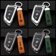 Zinc Alloy Leather Car Key Case Cover Shell Remote Fob Holder Keychain Protector Chain for BMW 1 2 3 4 5 6 7 Series X1 X2 X3 X4 X5 X6 X7 F15 F16 F20 G30 G11 F48 F39 F30 M5