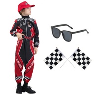 LOlanta 5Pcs Car Racing Costume for Kids Boys Racer Jumpsuit With Cap Career Dress Up Halloween Wear