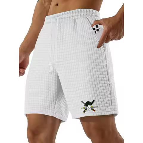 Pantalones cortos informales de negocios Waffle para hombre, moda coreana, pantalones cortos holgado