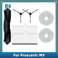 7PCS for Proscenic M9 Robot Vacuum Cleaner Spare Parts Main Side Brush Hepa Filter Mop Cloth Dust Bag