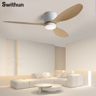 Swithun/ LED Ceiling fan light with remote control 42 inch 3 Color dimmable / Three blade colors: white, black, and wood