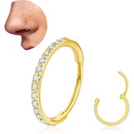 20G 18G Titanium Nose Ring Hoop, Cartilage Hoop Earrings for Women Men, Hinged Silver Gold CZ Nose R