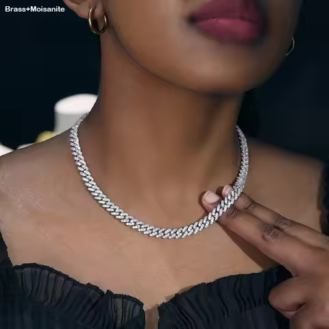 ESKEEM Hight Quality 6MM VVS Moissanite Cuban Necklace Hip Hop Jewelry White Gold Brass Ice Cuban Ch