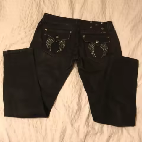 Miss Me Boot Cut Tight Women's Jeans Y2K New Vintage High Waist Jeans Embroidered Wing Pocket Hip Ho