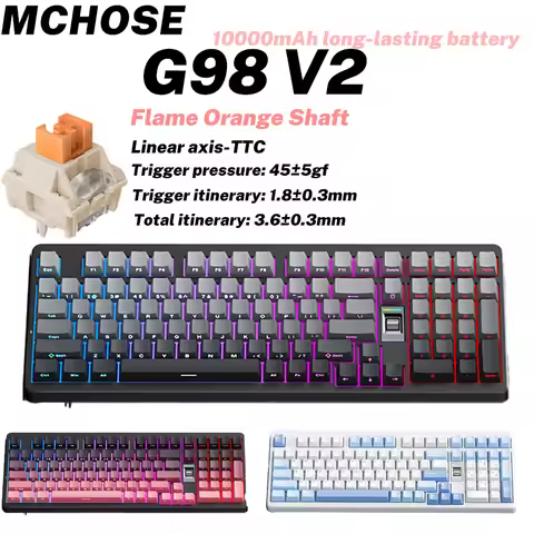 MCHOSE G98V2 Tri-Mode Mechanical Keyboard 98% Gaming Office Gasket Mounted RGB Backlit 2.4GHz/BT/Wir